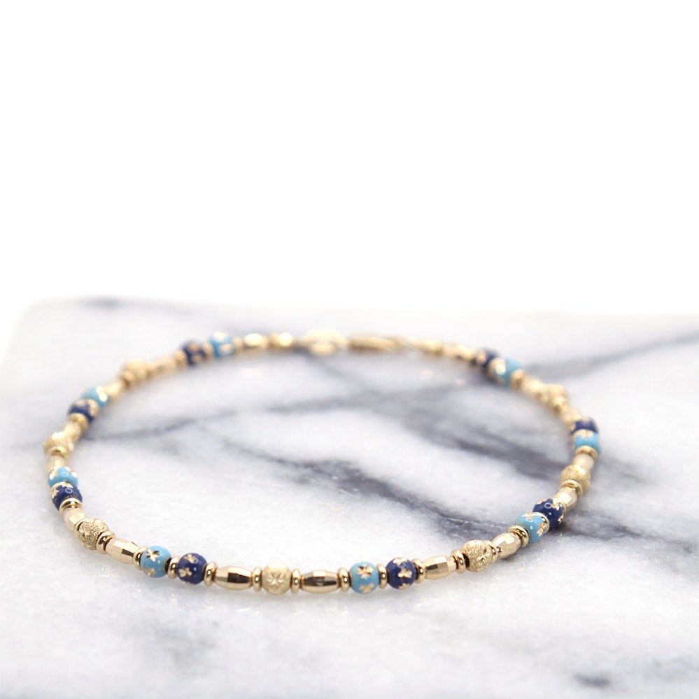 14K Yellow Gold Anklet with Enameled Gold Ball Details Cleo's